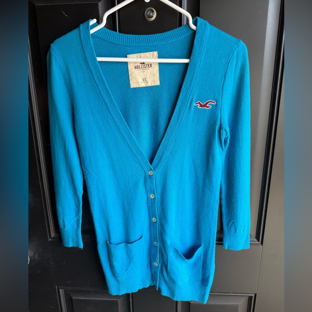 Y2k Hollister light Blue V-Neck 3/4 Sleeve Cardigan Sweater Size XS